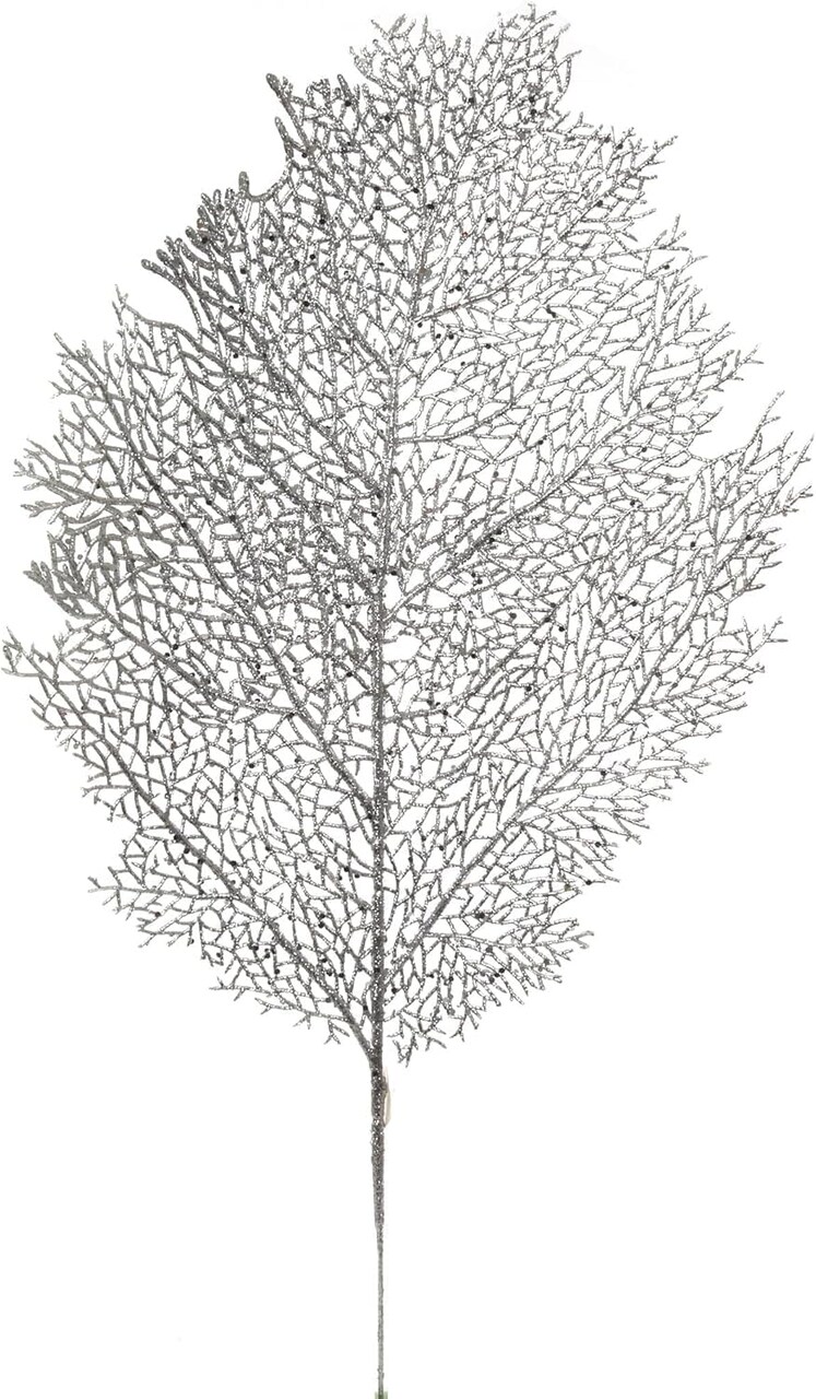 6pc 25-Inch Silver Glitter Mesh Leaf, Christmas Accent, Perfect for Trees, Wreaths, Garland Displays